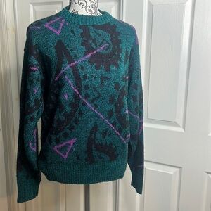 LeTigre Bright Bold Crew Neck Sweater M Geometric  90s